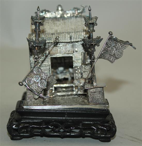 A Chinese silver filigree work model of a pavilion, late 19th century, height 9.5cm